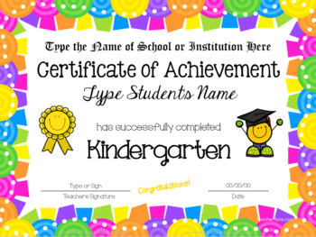 editable kindergarten certificates for end of year bright multicolor