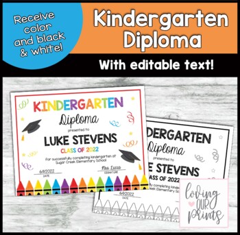 Preview of Editable Kindergarten Graduation Certificate, Kindergarten Graduation, Diploma