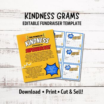 Preview of Editable Kindness Candy Gram Fundraiser | Superhero Kindness Flyer Template