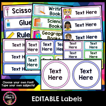 Preview of Editable Labels - Name Labels and Classroom Labels (Rainbow Pastel)