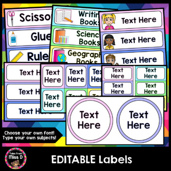 Editable Labels - Name Labels and Classroom Labels (Rainbow Pastel)