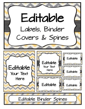 Editable Labels, Binder Covers & Spines - Chevron Yellow & Gray | TpT