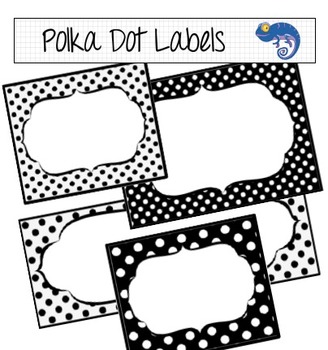 Preview of Labels and Digital Papers - Black and White Polka Dot