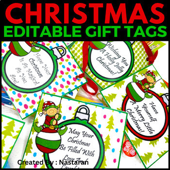 Preview of Editable Labels - Christmas Gift Tags With Elf  - Name Tags - Ornaments