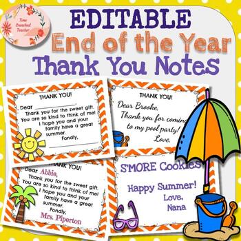 Preview of Editable Labels- End of the Year Thank You Notes and Note Cards Printable