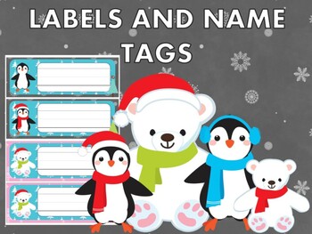 Preview of Editable Labels & Name Tags : Christmas Winter Penguins and Polar Bears