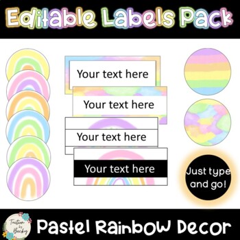 Editable Labels Pack - Pastel Rainbow Decor by Tuition by Becky