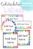 Editable Labels - Rainbow Watercolour/Watercolor