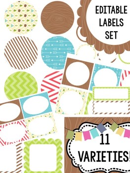 Preview of Dollar Deal $$ : Editable Labels Set : Outdoors Camping, Woods, Nature