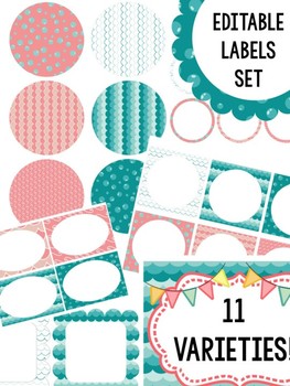 Preview of Dollar Deal $$ : Editable Labels Set : Turquoise and Coral Sea, Ocean, Beach