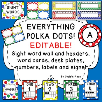 Preview of Editable Labels, Signs, Word Walls, Desk Plates & more! -Everything Polka Dots!