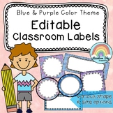 Editable Labels / name tags / Watercolor Blue and Purple C