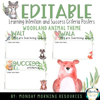 Preview of Editable Learning Intention and Success Criteria Posters - Woodland Animals