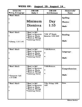 lesson plan book template middle school
