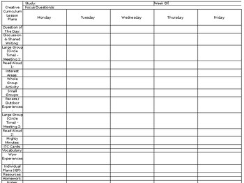 Preview of Editable Lesson Plan Template Creative Curriculum