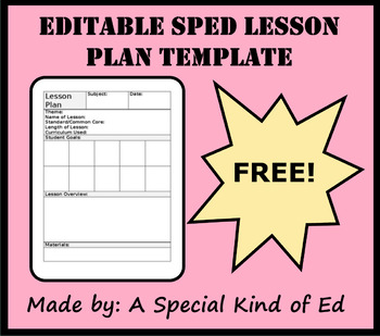 Preview of Editable Lesson Plan Template for Special Education