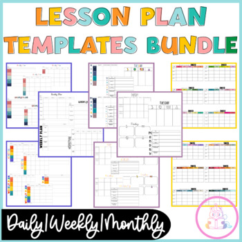 Preview of Editable Lesson Plan Templates Daily Weekly Monthly Bundle Print or Digital