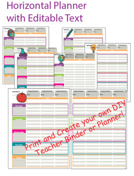 Download Editable Lesson Planner Template - Full Color Horizontal Style | TpT