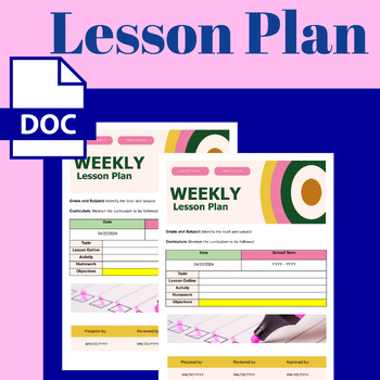 Preview of Editable Lesson plan template Google Docs 2024 calendar Planner Preschool