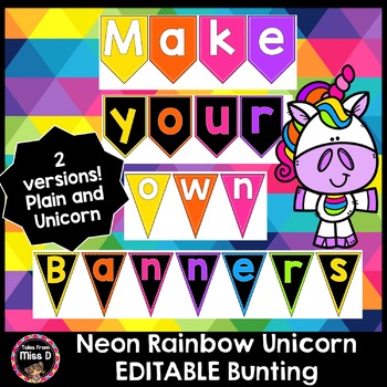 Preview of Editable Letter Bunting - Neon Rainbow Unicorn