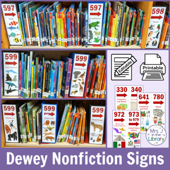 Preview of Editable Library Shelf Signs for Nonfiction Dewey and Alphabetized Sections