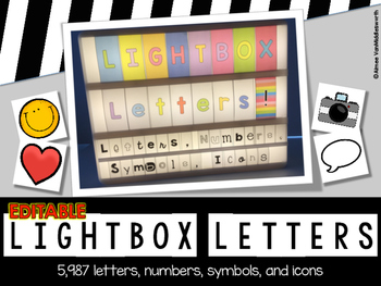 Editable Lightbox Letters, Numbers, Symbols, and icons (Large and Small)