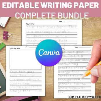 Preview of Editable Lined Writing Paper Tracing Font | PreK, K, 1st Grade | Canva Bundle