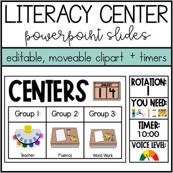 Preview of Editable Literacy Center Slides With Timers And Moveable Pieces