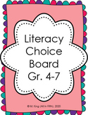 Editable Literacy Choice Board for Distance Learning