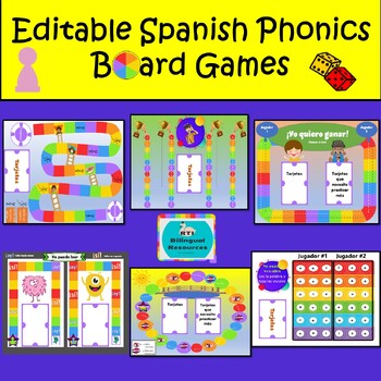 Preview of Editable Phonics Spanish Board Games-Vowels, Syllables ,Verbs, Sentences, etc.