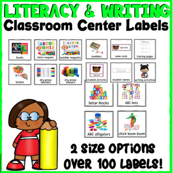 Preview of Literacy, Writing Center Labels for 3K, Pre-K, Preschool and Kinder
