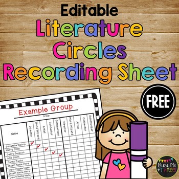 Preview of Editable Literature Circles Recording Sheet | Guided Reading | JOBS