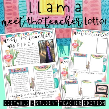 Preview of Editable Llama Meet the Teacher (+ Student Teacher) Letter