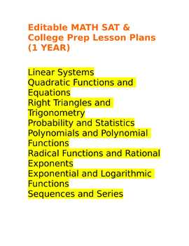Preview of Editable MATH SAT & College Prep Lesson Plans (1 YEAR)