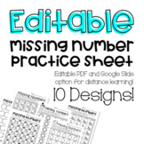 Editable - MISSING NUMBERS - Pre K - Kinder - 10 designs -