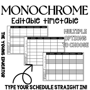 Preview of Editable 'MONOCHROME' Teacher Timetable Template