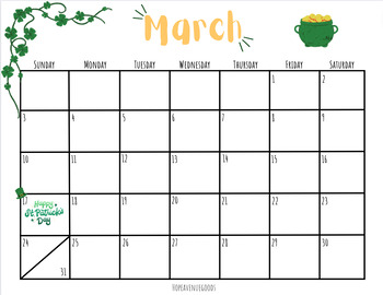 Editable March 2024 Calendar by HopeAvenueGoods | TPT