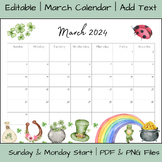 Editable March 2024 Calendar Printable | PDF & PNG File Downloads
