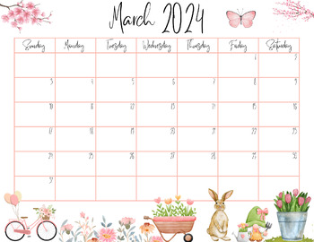 Editable March 2024 Calendar Printable | PDF & PNG File Downloads