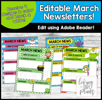 Preview of Editable March Newsletter, Preschool Newsletter Template, Kindergarten Newslette