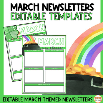 Preview of Editable March Newsletter Template Google Slides™ Available | St. Patrick's Day