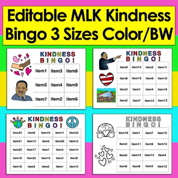 Preview of Editable Martin Luther King Jr World Kindness Bingo Differentiate Words Phonemes