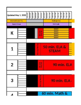 Preview of Master Schedule editable template with designated blocks for STEAM& Intervention