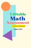 Editable Math Assessment - Word File - Factors and Multipl