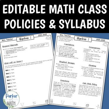 Preview of Editable Math Class Policies and Syllabus Template