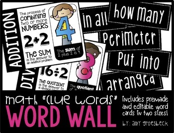 Preview of Editable Math Clue Word Wall