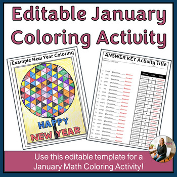 Preview of Editable Math Color by Number Activity Template for January or New Years