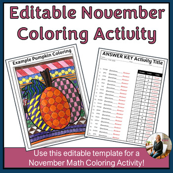 Preview of Editable Math Color by Number Activity Template for November 