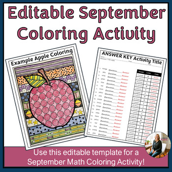 Preview of Editable Math Color by Number Activity Template for September