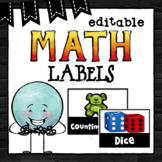Editable Math Labels | Math Bin Labels | Black and White